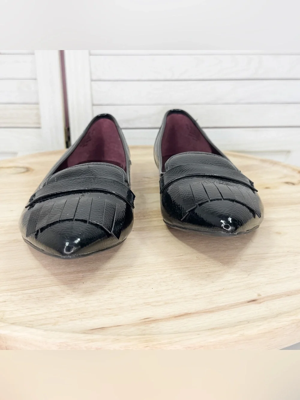 Franco Sarto Helsa Patent Leather Tassel Fringe Pointed Toe Loafers Black 11